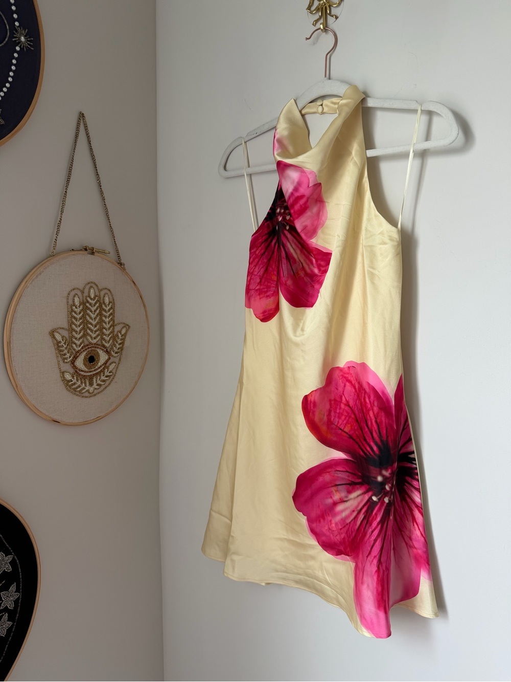 Sincerely jules yellow pink floral halter Mini slip Dress